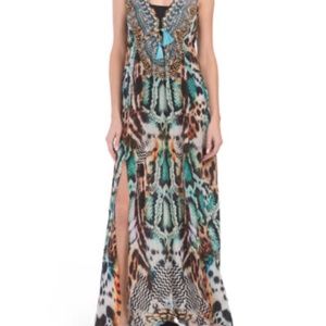 True Colors La Mode Luxury Hand Embellished Crystal  Silk cover Up Dress L/XL